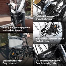 ROCKBROS 20 Inches Folding Bike Lightweight Portable Carbon Steel Frame 7-Speed Shifter Disc Brake Daily Commute Folding Bicycle