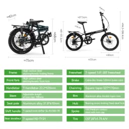 ROCKBROS 20 Inches Folding Bike Lightweight Portable Carbon Steel Frame 7-Speed Shifter Disc Brake Daily Commute Folding Bicycle