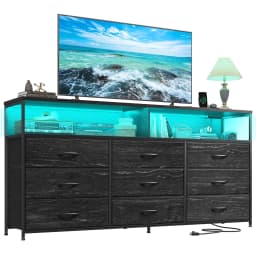 55" W Dresser for Bedroom with 9 Drawers, LED TV Stand with Power Outlets for 45, 55, 65 Inch TV, Sturdy Long Chest, Customized
