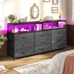 55" W Dresser for Bedroom with 9 Drawers, LED TV Stand with Power Outlets for 45, 55, 65 Inch TV, Sturdy Long Chest, Customized
