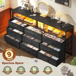 55" W Dresser for Bedroom with 9 Drawers, LED TV Stand with Power Outlets for 45, 55, 65 Inch TV, Sturdy Long Chest, Customized
