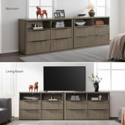 Wide 4-Drawer Dresser with Open Shelf Fluted TV Stand Bedroom Hallway Entryway 56.5", Customized