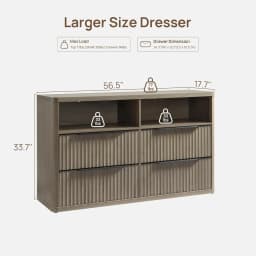 Wide 4-Drawer Dresser with Open Shelf Fluted TV Stand Bedroom Hallway Entryway 56.5", Customized
