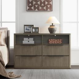 Wide 4-Drawer Dresser with Open Shelf Fluted TV Stand Bedroom Hallway Entryway 56.5", Customized