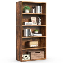 MCQ 5 Tier Wooden Bookshelf Black 53 Inch Tall Bookcase Standing Open Book Shelf Organizer Adjustable Display Storage Shelves