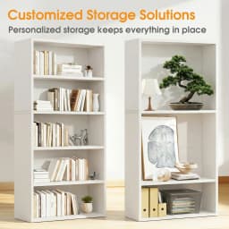 MCQ 5 Tier Wooden Bookshelf Black 53 Inch Tall Bookcase Standing Open Book Shelf Organizer Adjustable Display Storage Shelves