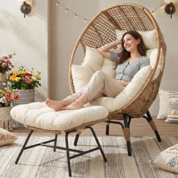 Indoor Outdoor Egg Chair with Ottoman Thick Cushioned Lounge with Footrest 440lbs for Patio Balcony Bedroom Sunroom, Customized