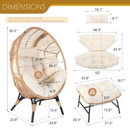 Indoor Outdoor Egg Chair with Ottoman Thick Cushioned Lounge with Footrest 440lbs for Patio Balcony Bedroom Sunroom, Customized