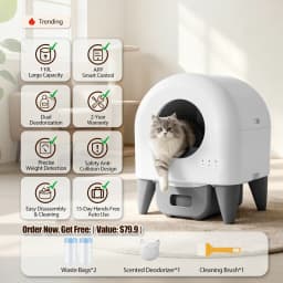 95L Automatic Smart Cat Litter Box Self Cleaning Fully Enclosed Cat Litter Box Toilet Litter Tray with 2 Free Trash Bag Rolls