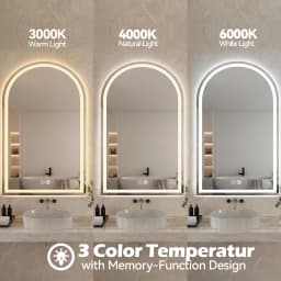 JHK Arched LED Bathroom Vanity Mirror for Wall Backlit Mirror with 3-Color Lights Memory Function Tempered Glass For Living Room