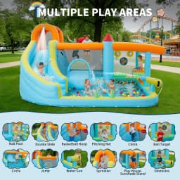 14FT Kids Bounce House With Slide & 450W Blower, 12-in-1 Inflatable Water Bouncer For Backyard Indoor Outdoor Party Castle Play