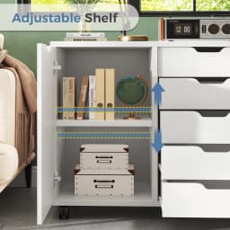 JHK Wood 5 Drawers Cabinets Organizer with Wheels Rolliing File Cabinet with Shelves and Door Printer Stand  for Home Office