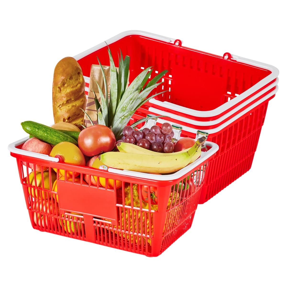 SucceBuy 4/12/20 PCS Shopping Baskets 21L Stackable PE Plastic Grocery Baskets with Handles Portable for Stores Supermarket Use