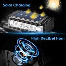 Solar Bicycle Light with Horn USB Rechargeable MTB Road Bike, Waterproof LCD Display Front Lamp Flashlight Bicycle Light 2000mAh