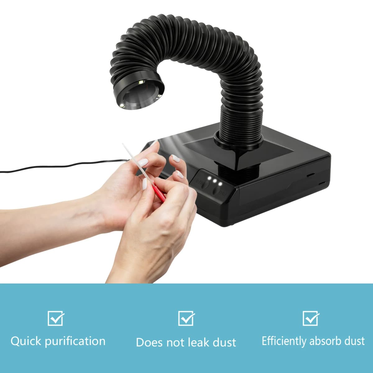 60W Vacuum Dust Collector, 19*19*21cm Dust Extractor, Vacuum Cleaner With Fan and 360° Rotatable Duct for Nail Grinding, Dentists, Clinics, Engraving