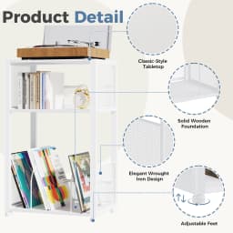 JHK 3-Tier Metal AV Media Stand CD Rack 1 Pack Record Player Stand with Storage Up to 100 Albums Records Shelf for Living Room
