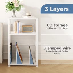 JHK 3-Tier Metal AV Media Stand CD Rack 1 Pack Record Player Stand with Storage Up to 100 Albums Records Shelf for Living Room