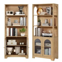 71' Tall Bookshelf and Bookcase, 5-Tier Arched Bookshelf with Glass Doors, Floor Standing 5 Shelf Book Case, Customized