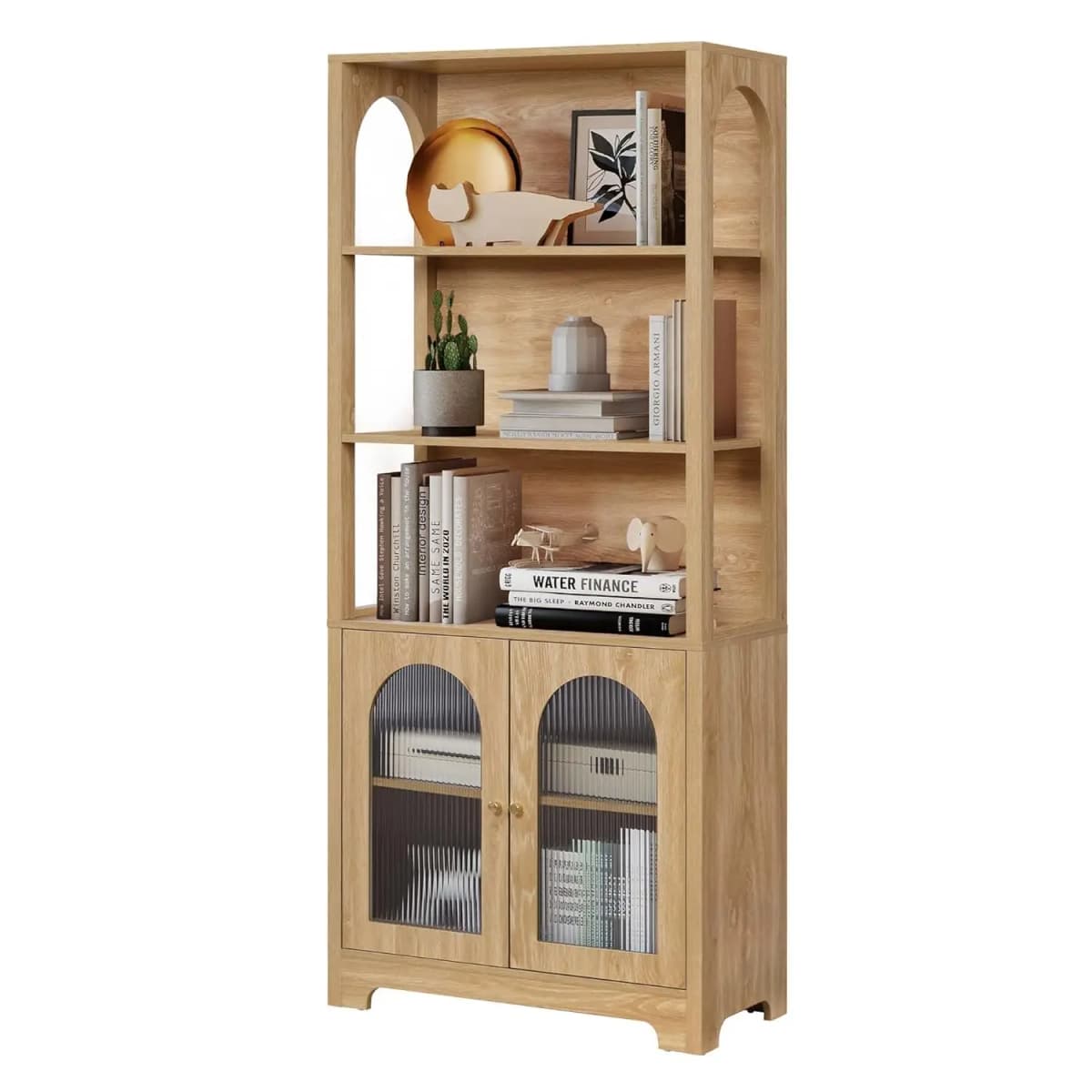 71' Tall Bookshelf and Bookcase, 5-Tier Arched Bookshelf with Glass Doors, Floor Standing 5 Shelf Book Case, Customized