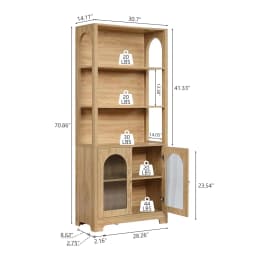 71' Tall Bookshelf and Bookcase, 5-Tier Arched Bookshelf with Glass Doors, Floor Standing 5 Shelf Book Case, Customized