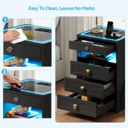 Night Stand Set 2 with Gun Drawer for Livingroom, Modern Nightstand with Wireless Charging Station for Bedroom, Customized