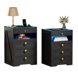 Night Stand Set 2 with Gun Drawer for Livingroom, Modern Nightstand with Wireless Charging Station for Bedroom, Customized