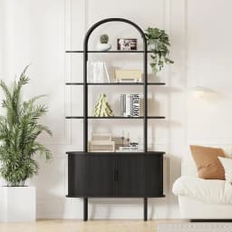 70.8" Arched Bookshelf Sliding Tambour Door Curved Metal Frame 4-Tier Display Living Room Bedroom Office Customized
