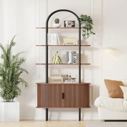70.8" Arched Bookshelf Sliding Tambour Door Curved Metal Frame 4-Tier Display Living Room Bedroom Office Customized