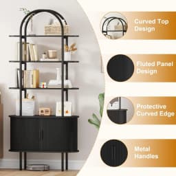 70.8" Arched Bookshelf Sliding Tambour Door Curved Metal Frame 4-Tier Display Living Room Bedroom Office Customized