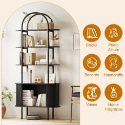 70.8" Arched Bookshelf Sliding Tambour Door Curved Metal Frame 4-Tier Display Living Room Bedroom Office Customized