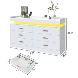 6 Drawer Dresser with Charging Station and LED Lights, Modern Chest of Drawers with Power Outlet, Organizer Cabinet, Customized