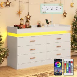 6 Drawer Dresser with Charging Station and LED Lights, Modern Chest of Drawers with Power Outlet, Organizer Cabinet, Customized