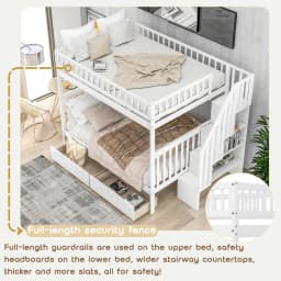 Full Over Full Bunk Bed with Drawers Stairs Storage Shelves Wood Frame for Kids Teens Adults Bedroom Furniture, Customized