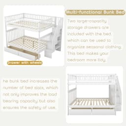 Full Over Full Bunk Bed with Drawers Stairs Storage Shelves Wood Frame for Kids Teens Adults Bedroom Furniture, Customized