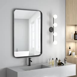 JHK 24x36 Inch Large Rectangle Vanity Framed Mirror for Wall Matte Metal Framed Modern Mirror Tempered Glass For Living Room