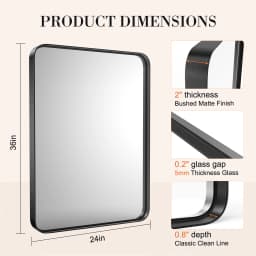 JHK 24x36 Inch Large Rectangle Vanity Framed Mirror for Wall Matte Metal Framed Modern Mirror Tempered Glass For Living Room