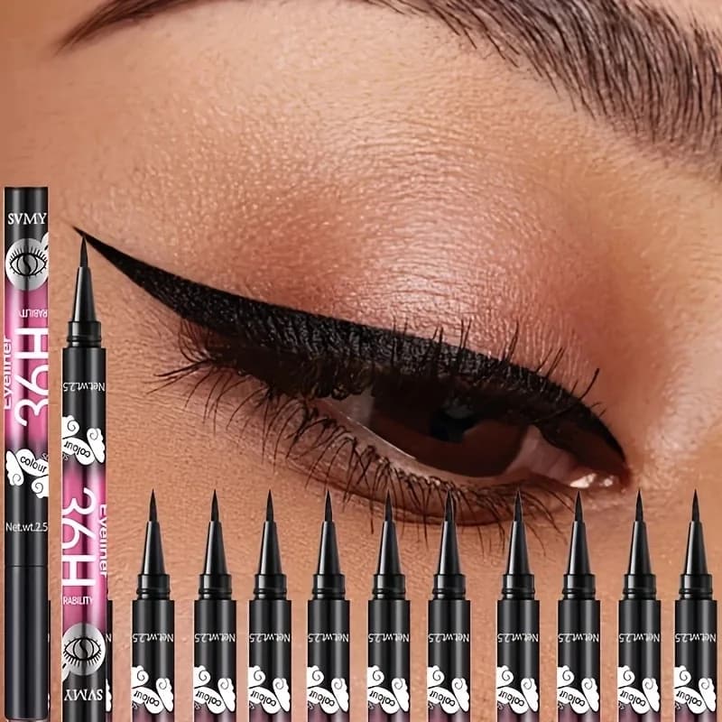 12-Pack of Best-Selling Black Liquid Eyeliners, Long-Lasting and Waterproof, Exquisite Cosmetics.