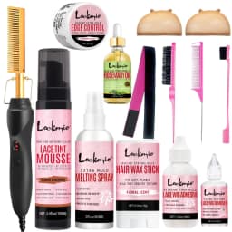 Professional Lace Wig Install Kit with Hot Comb Hair Straightener, Lace Tint Mousse, Strong Hold Wig Glue & Rosemary Oil, Complete Wig Styling Set