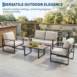 Modern 4-Piece Patio Furniture Set Outdoor Conversation Sectional Sofa With Coffee Table Thick Washable Cushions For Lawn Deck