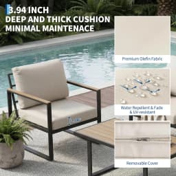 Modern 4-Piece Patio Furniture Set Outdoor Conversation Sectional Sofa With Coffee Table Thick Washable Cushions For Lawn Deck