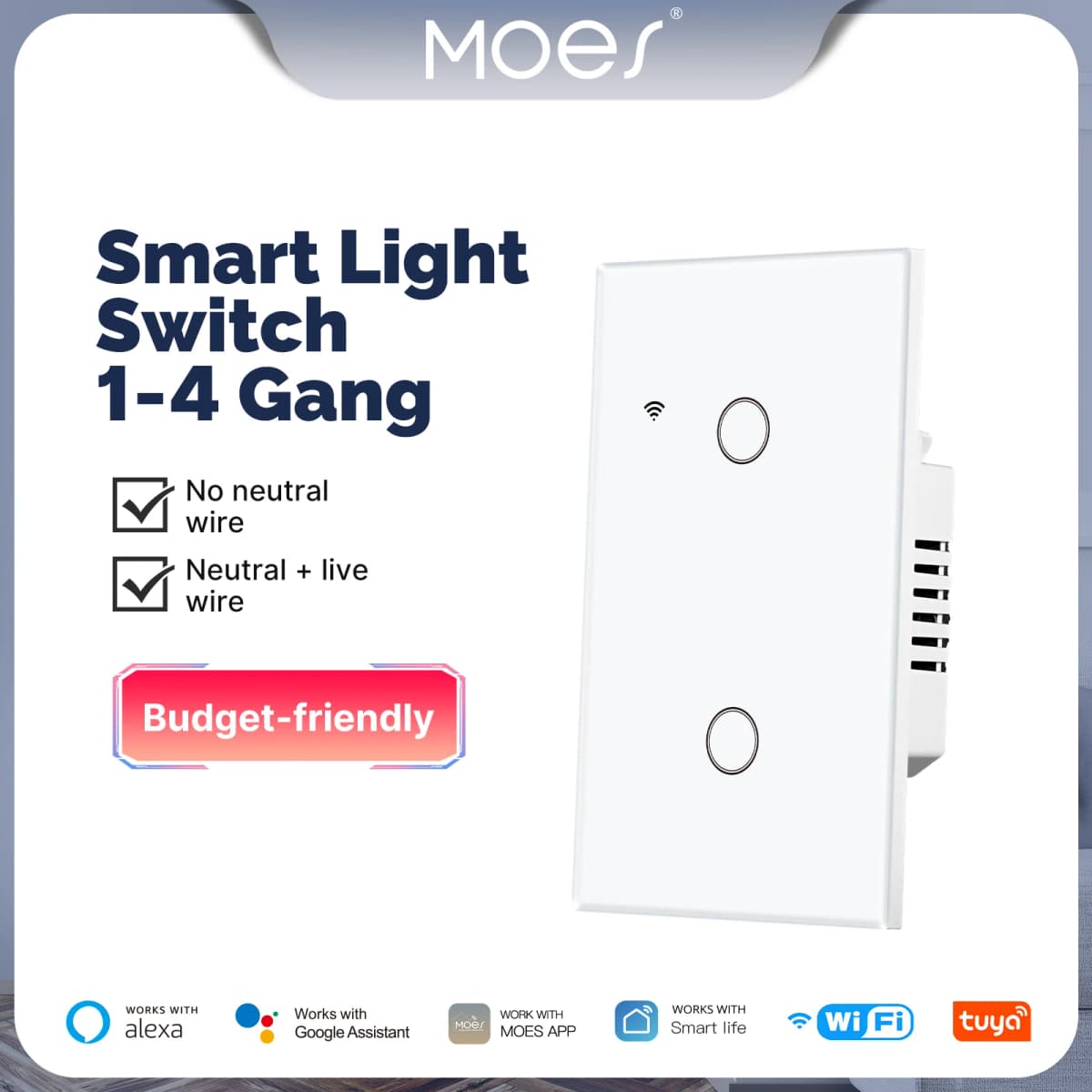 Tuya WiFi Smart Light Switch Glass Touch Control Fireproof No Neutral Wire Required Remote Control Work With Alexa Google Home