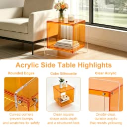 Green/Red/Orange Square Acrylic End Side Table Small Modern Bedside Tables Nightstand for Bedroom, Home Decor Accent Table