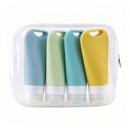 4Pcs Pastel Silicone Travel Bottles With Transparent Carry Pouch TSA Approved Leak Proof Refillable Toiletry Containers Liquid Storage Squeeze Tube Kit