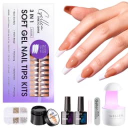 GELLEN Gel Nail Kit Press On Nails French Tip UV Lamp Solid Glue Gel Charms Pink Short Square Manicure Extension Set DIY Tools