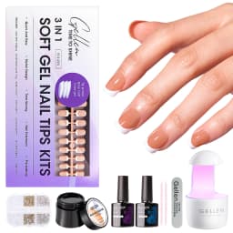 GELLEN Gel Nail Kit Press On Nails French Tip UV Lamp Solid Glue Gel Charms Pink Short Square Manicure Extension Set DIY Tools