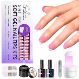 GELLEN Gel Nail Kit Press On Nails French Tip UV Lamp Solid Glue Gel Charms Pink Short Square Manicure Extension Set DIY Tools