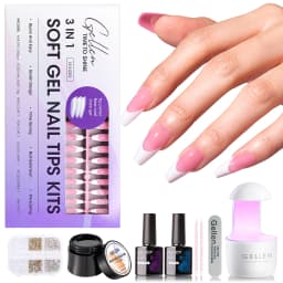 GELLEN Gel Nail Kit Press On Nails French Tip UV Lamp Solid Glue Gel Charms Pink Short Square Manicure Extension Set DIY Tools