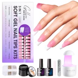 GELLEN Gel Nail Kit Press On Nails French Tip UV Lamp Solid Glue Gel Charms Pink Short Square Manicure Extension Set DIY Tools