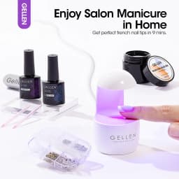 GELLEN Gel Nail Kit Press On Nails French Tip UV Lamp Solid Glue Gel Charms Pink Short Square Manicure Extension Set DIY Tools