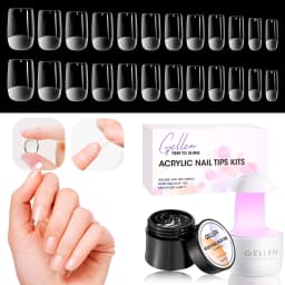GELLEN Gel Nail Kit Press On Nails French Tip UV Lamp Solid Glue Gel Charms Pink Short Square Manicure Extension Set DIY Tools